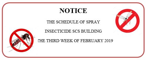 NOTICE OF THE PEST CONTROL  SCHEDULE AT SCS BUILDING THE THIRD WEEK OF FEBRUARY 2019