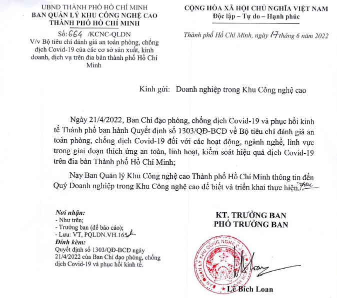 Ban hành Bộ tiêu chí đánh giá an toàn phòng, chống dịch Covid-19 của các cơ sở sản xuất, kinh doanh, dịch vụ trên địa bàn Thành phố Hồ Chí Minh