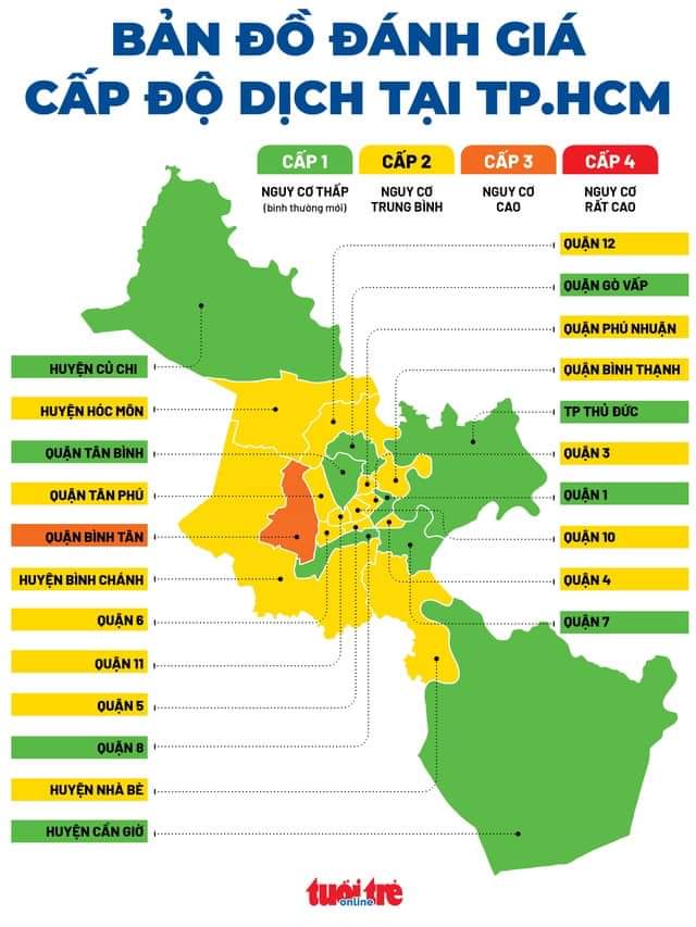 TP HCM công bố cấp độ dịch ở 22 quận huyện