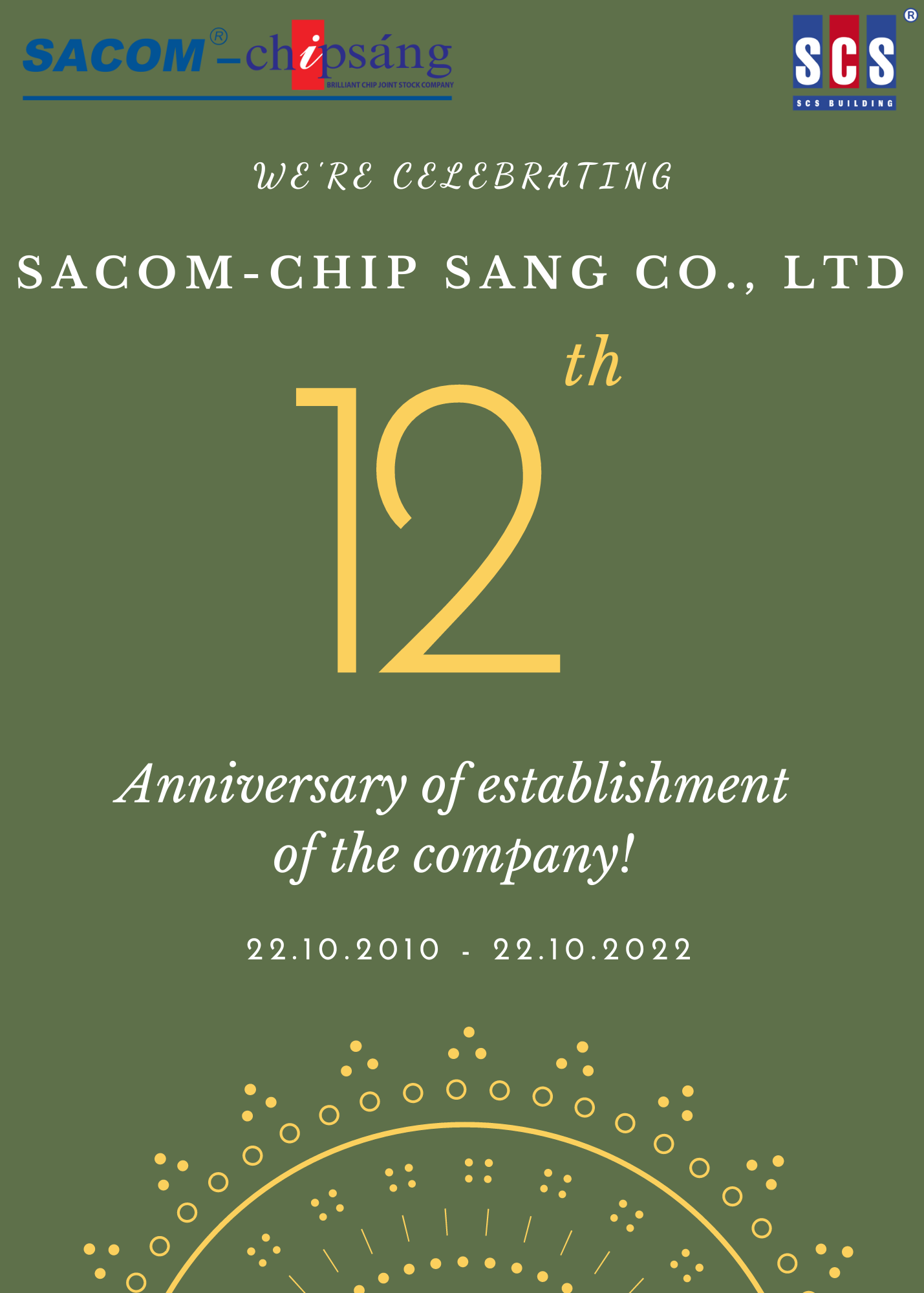 Chúc mừng Kỷ niệm 12 năm thành lập Công ty TNHH Sacom - Chíp Sáng (22/10/2010 - 22/10/2022)